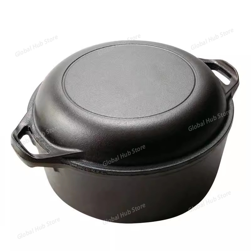 Camp Dutch Oven Cast - 2-in-1-Dutch-Ofen aus Gusseisen mit Pfanne-Deckel, Pfanne,